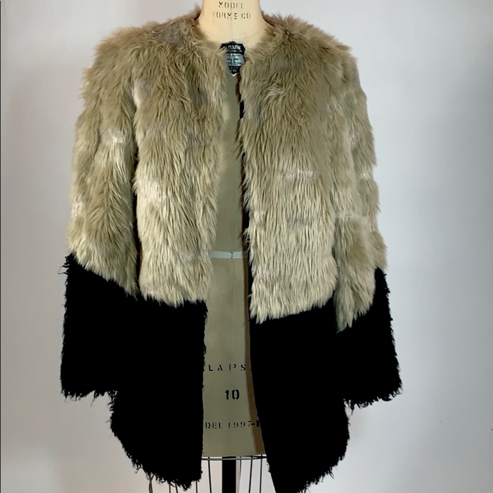 Two Tone Faux Fur Coat